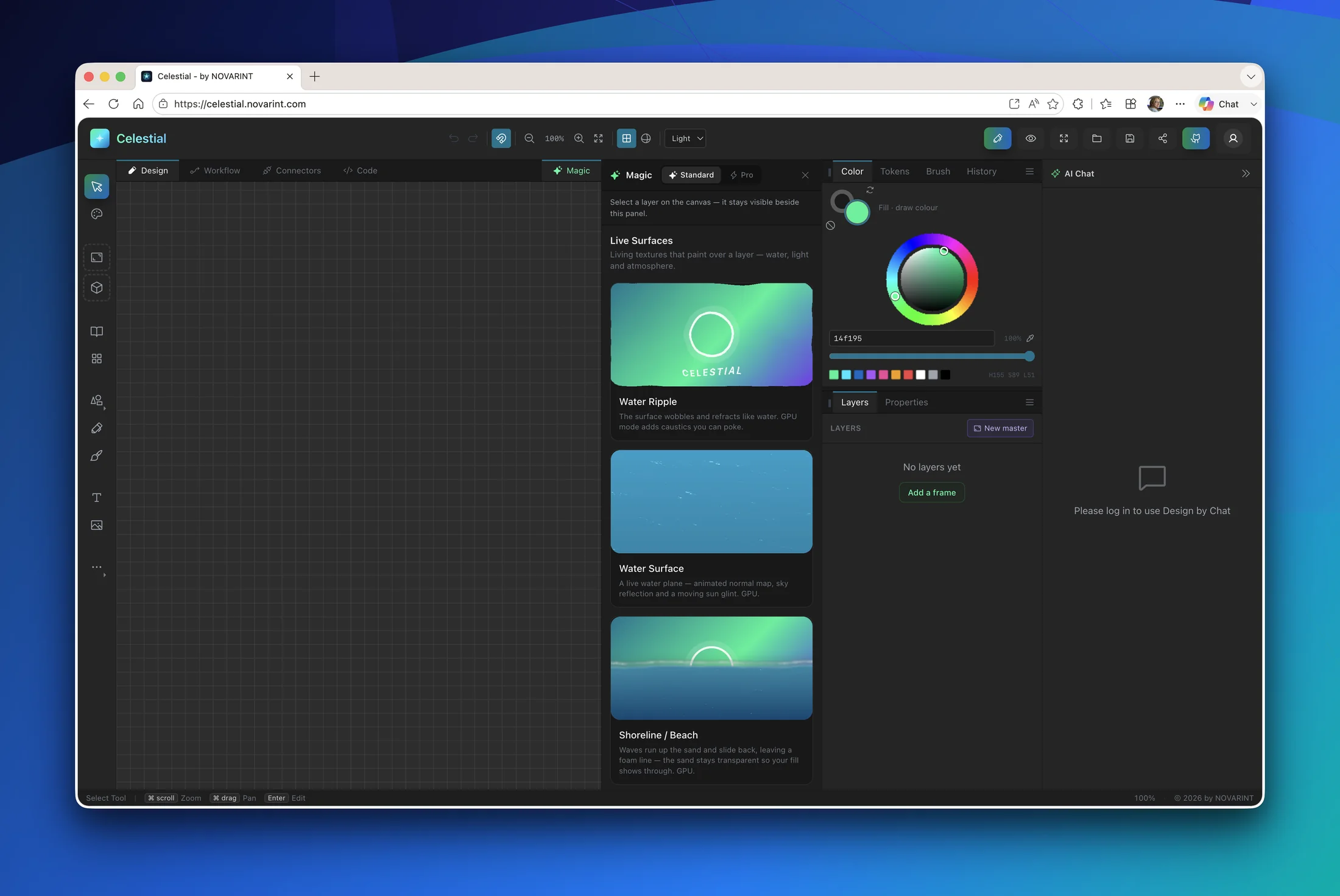 The Magic panel with Live Surfaces: Water Ripple, Water Surface and Shoreline effects
